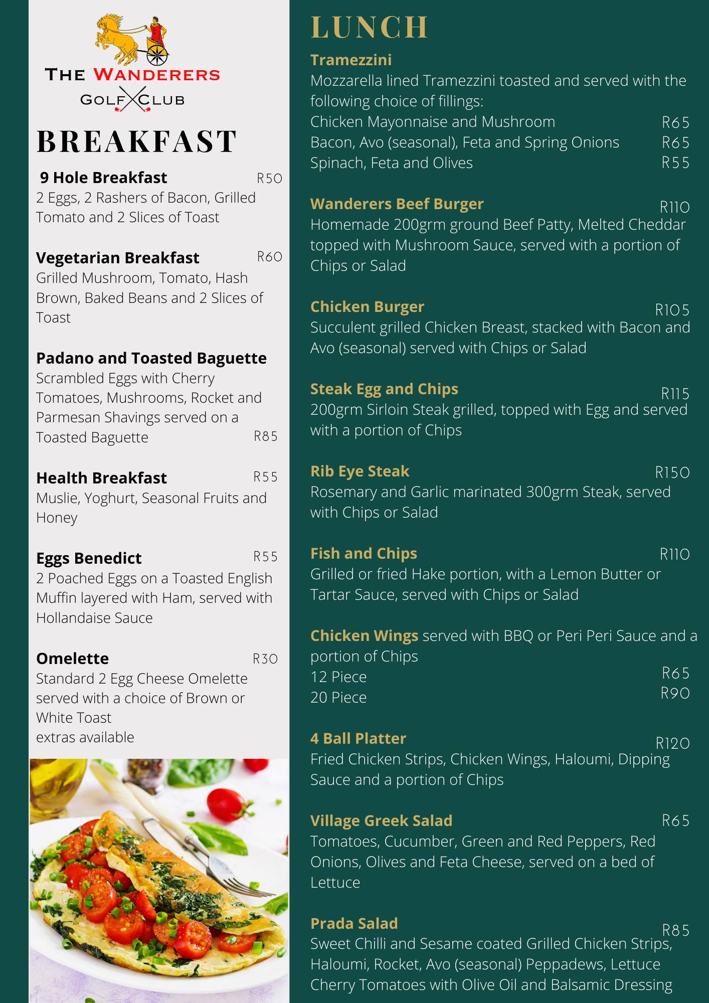 Wanderers Golf Club Restaurant Menu