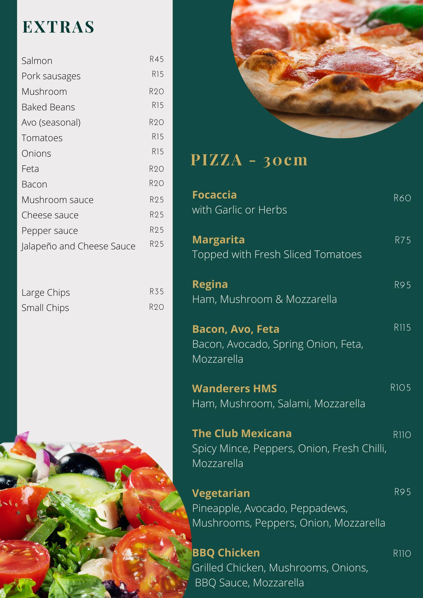 Wanderers Golf Club Restaurant Menu